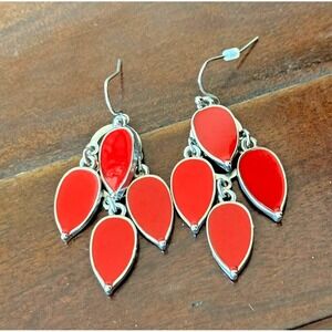 Red Dangle‎ Chandelier Earrings Silver Tone Accent Women Jewelry